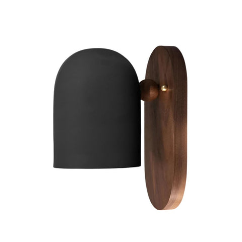 Wall Light with Dome Shade, Wood Backplate, and Brass Accent