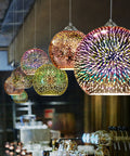 3D Firework Glass Pendant Light with Textured Globe Shade — product view