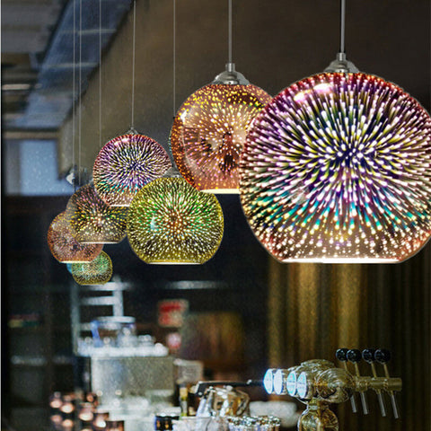 3D Firework Glass Pendant Light with Textured Globe Shade — product view