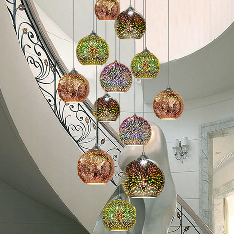 3D Firework Glass Pendant Light with Textured Globe Shade — product view