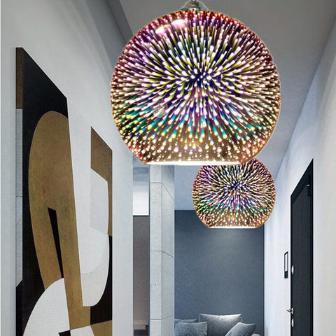 3D Firework Glass Pendant Light with Textured Globe Shade — product view