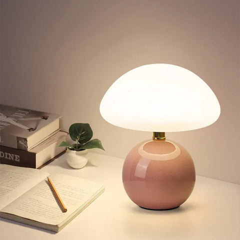 Ceramic Mushroom Table Lamp with Frosted Dome Shade