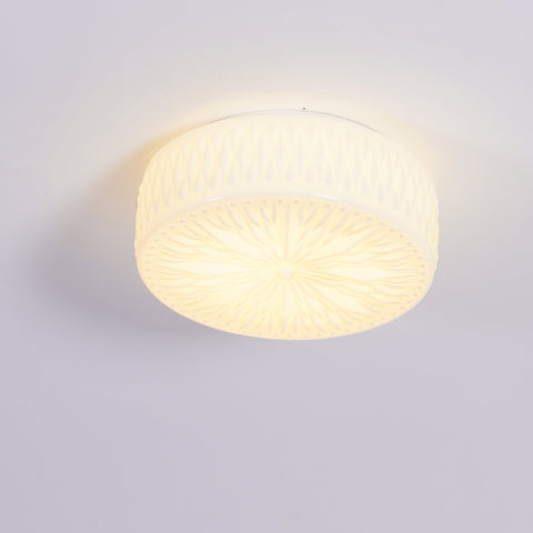 Ceiling Light with Textured Glass Drum Shade and Warm LED Light