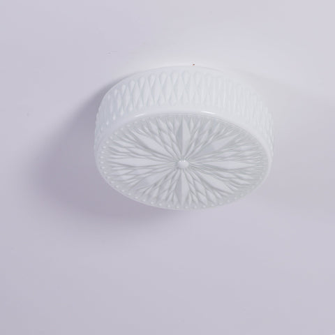 Ceiling Light with Textured Glass Drum Shade and Warm LED Light