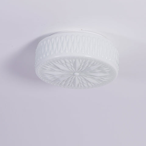 Ceiling Light with Textured Glass Drum Shade and Warm LED Light