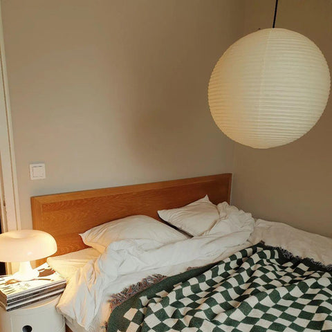 Pendant Light with Round Paper Lantern Shade and Bamboo Frame