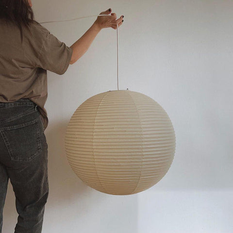 Pendant Light with Round Paper Lantern Shade and Bamboo Frame