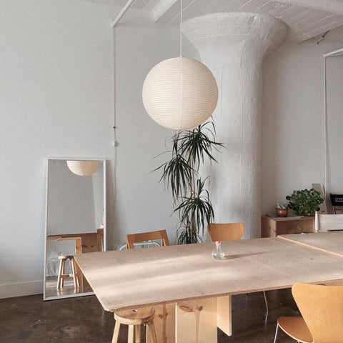 Pendant Light with Round Paper Lantern Shade and Bamboo Frame