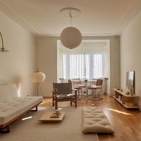 Pendant Light with Round Paper Lantern Shade and Bamboo Frame