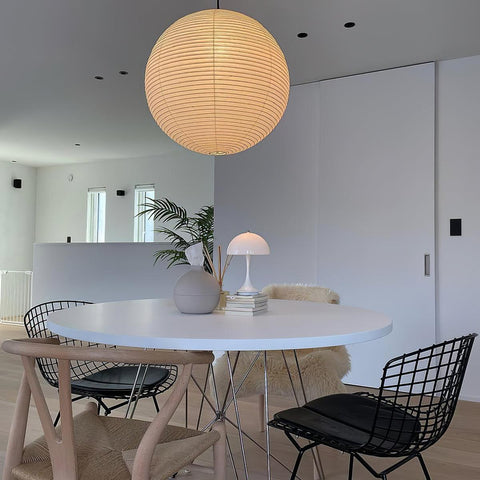 Pendant Light with Round Paper Lantern Shade and Bamboo Frame