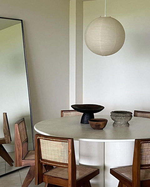 Pendant Light with Round Paper Lantern Shade and Bamboo Frame