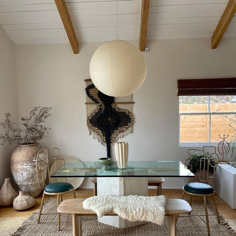 Pendant Light with Round Paper Lantern Shade and Bamboo Frame