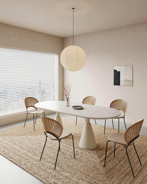 Pendant Light with Round Paper Lantern Shade and Bamboo Frame