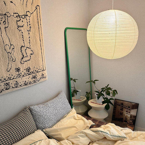 Pendant Light with Round Paper Lantern Shade and Bamboo Frame