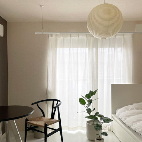 Pendant Light with Round Paper Lantern Shade and Bamboo Frame