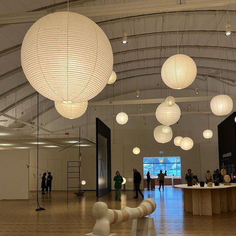 Pendant Light with Round Paper Lantern Shade and Bamboo Frame