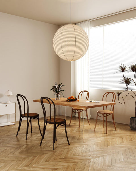 Pendant Light with Round Paper Lantern Shade and Bamboo Frame