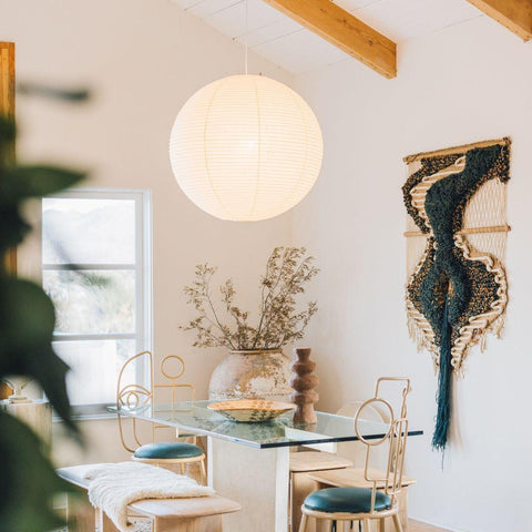 Pendant Light with Round Paper Lantern Shade and Bamboo Frame