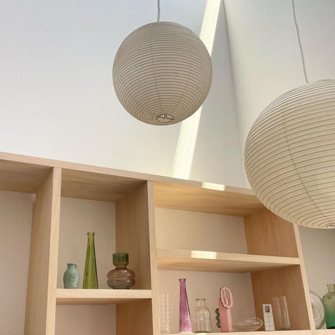 Pendant Light with Round Paper Lantern Shade and Bamboo Frame
