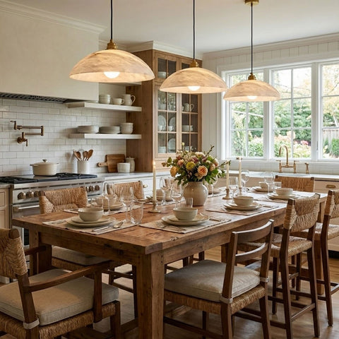 Alabaster Dome Pendant Lamp with Warm Brass Hardware