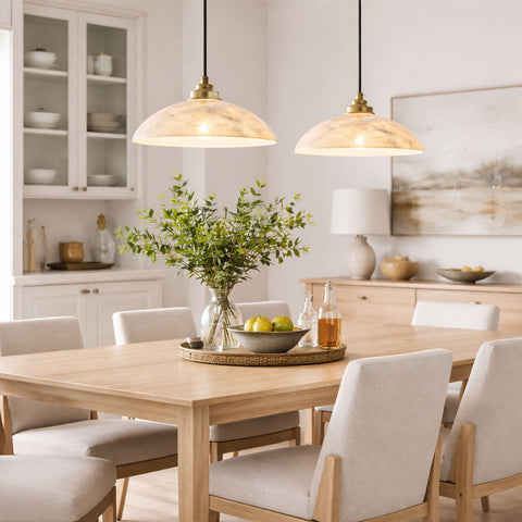 Alabaster Dome Pendant Lamp with Warm Brass Hardware