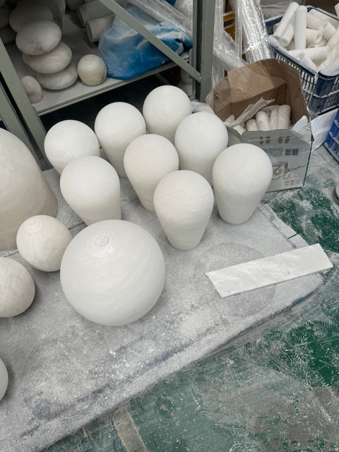 Natural Stone Table Lamp with Frosted Dome Shade