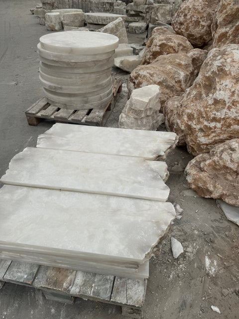 Natural Stone Table Lamp with Frosted Dome Shade