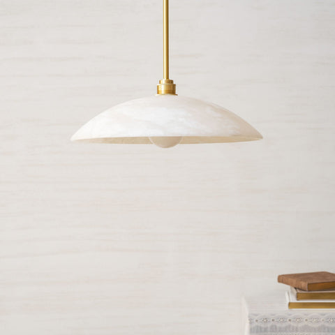 Alabaster Dome Pendant Lamp with Warm Brass Hardware