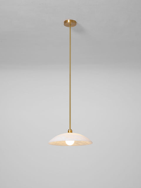 Alabaster Dome Pendant Lamp with Warm Brass Hardware