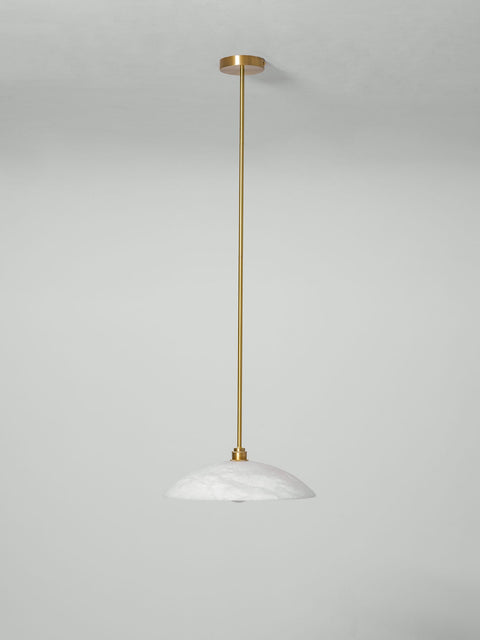 Alabaster Dome Pendant Lamp with Warm Brass Hardware