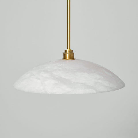 Alabaster Dome Pendant Lamp with Warm Brass Hardware