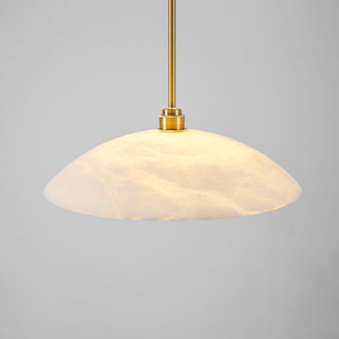 Alabaster Dome Pendant Lamp with Warm Brass Hardware