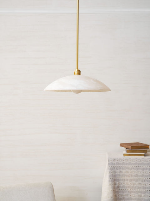 Alabaster Dome Pendant Lamp with Warm Brass Hardware