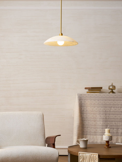 Alabaster Dome Pendant Lamp with Warm Brass Hardware