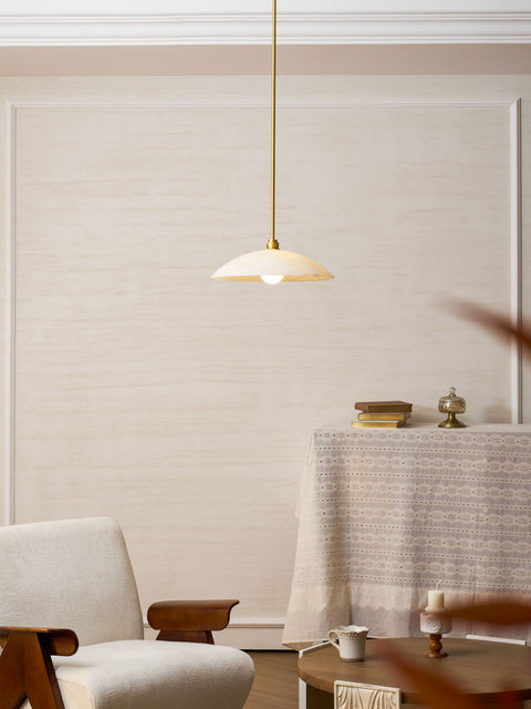 Alabaster Dome Pendant Lamp with Warm Brass Hardware