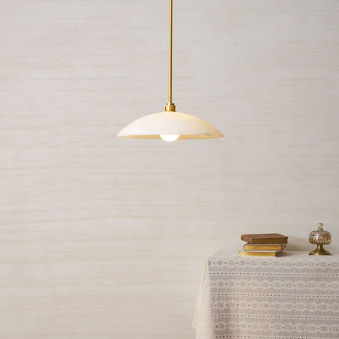 Alabaster Dome Pendant Lamp with Warm Brass Hardware