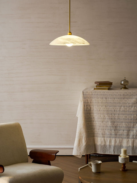 Alabaster Dome Pendant Lamp with Warm Brass Hardware