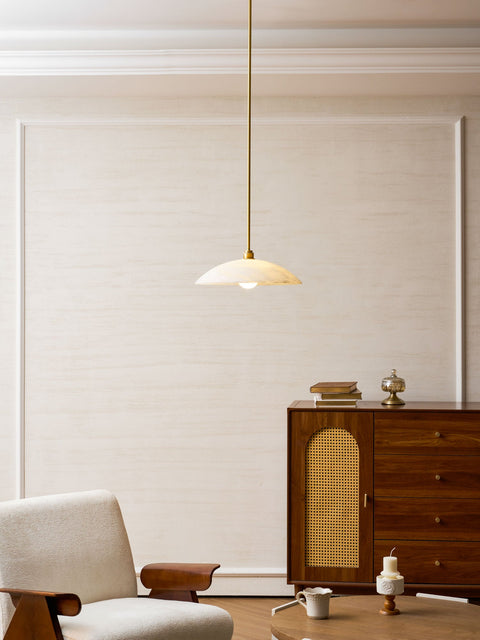 Alabaster Dome Pendant Lamp with Warm Brass Hardware