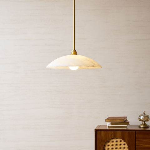 Alabaster Dome Pendant Lamp with Warm Brass Hardware