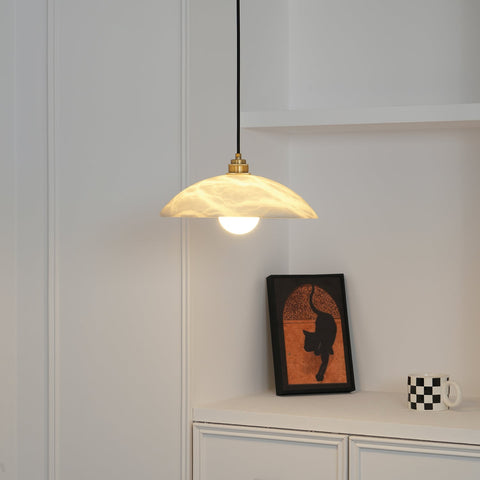 Alabaster Dome Pendant Lamp with Warm Brass Hardware