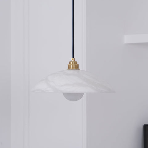 Alabaster Dome Pendant Lamp with Warm Brass Hardware