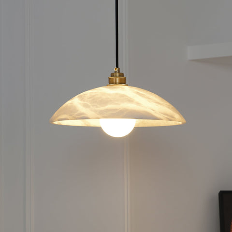 Alabaster Dome Pendant Lamp with Warm Brass Hardware