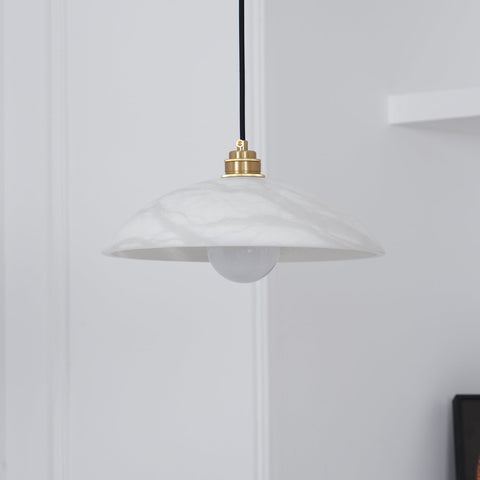 Alabaster Dome Pendant Lamp with Warm Brass Hardware
