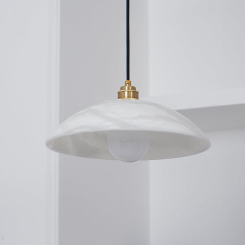 Alabaster Dome Pendant Lamp with Warm Brass Hardware