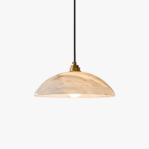 Alabaster Dome Pendant Lamp with Warm Brass Hardware