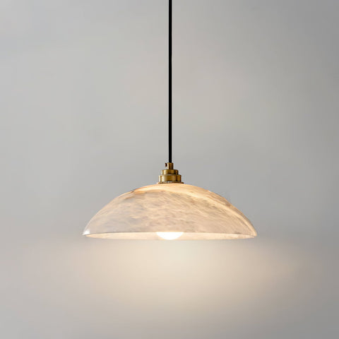 Alabaster Dome Pendant Lamp with Warm Brass Hardware