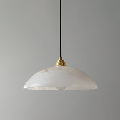 Alabaster Dome Pendant Lamp with Warm Brass Hardware