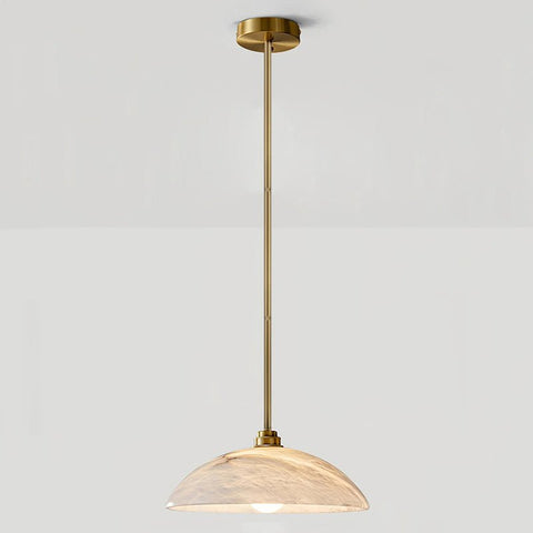 Alabaster Dome Pendant Lamp with Warm Brass Hardware