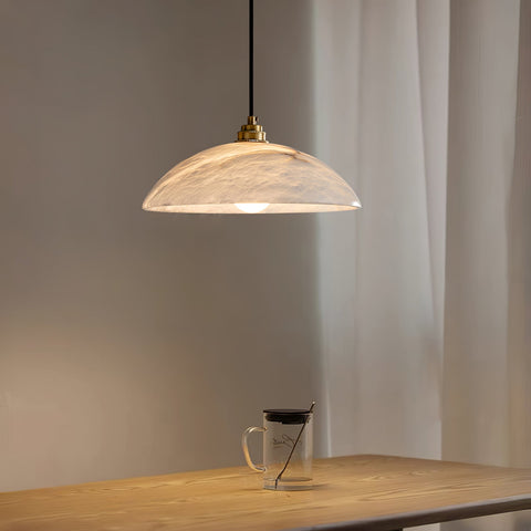 Alabaster Dome Pendant Lamp with Warm Brass Hardware