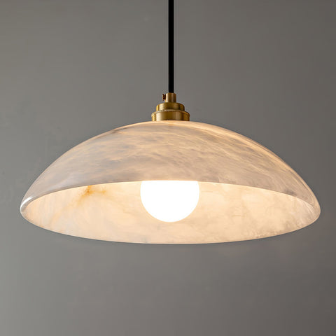 Alabaster Dome Pendant Lamp with Warm Brass Hardware